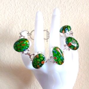 Artisan Millefiori (not Murano) silver bracelet 6" to 7.5" Vi…
